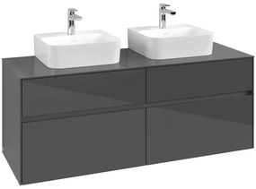 VILLEROY &amp; BOCH Collaro závesná skrinka pod dve umývadlá na dosku, 4 zásuvky, 1400 x 500 x 548 mm, Glossy Grey, C10300FP