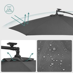 Konzolový záhradný slnečník so solárnymi LED svetlami, s ochranou UPF 50+, sivá farba