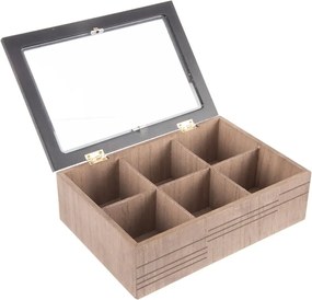 Orion Krabička na čaj, čajový organizér s 6 priehradkami, drevo LINE