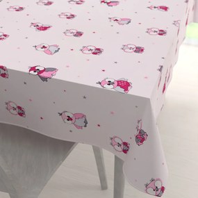 Biante Detský bavlnený obdĺžnikový obrus Sandra SA-726 Ružové sovičky na bledo ružovom 120x140 cm