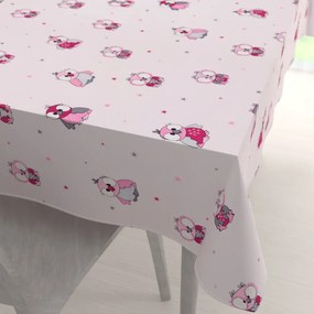Biante Detský bavlnený obdĺžnikový obrus Sandra SA-726 Ružové sovičky na bledo ružovom 120x200 cm