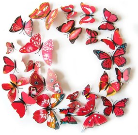 Veselá Stena Farebné 3D Motýliky Červené
