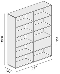 PLAN Široký kancelársky policový regál LAYERS, 1 box, 1582 x 400 x 1905, biela / sivá