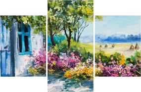 Obraz záhradky pred domom, olejomaľba (90x60 cm)