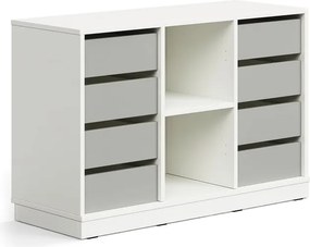 Úložná skrinka CASPER, 8 zásuviek, 2 priehradky, so soklom, biela/šedá