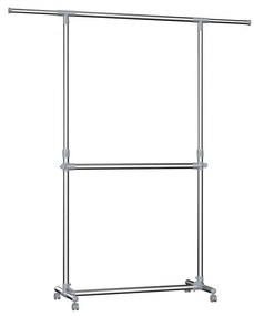 SongmicsHome Stojan na oblečenie dvojstupňový JASON 93x49x113-198cm, strieborná