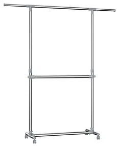SongmicsHome Stojan na oblečenie dvojstupňový JASON 93x49x113-198cm, strieborná