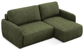 Zelená ženilková rozkladacia/s úložným priestorom rohová pohovka (pravý roh/s leňoškou) Lilo – Makamii