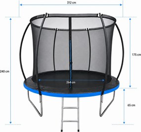 TRENDIE Trampolína s vnútornou sieťou 312 cm modrá + rebrík