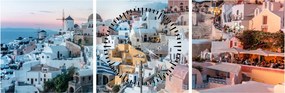 Obraz - Súmrak v Santorini (s hodinami) (90x30 cm)