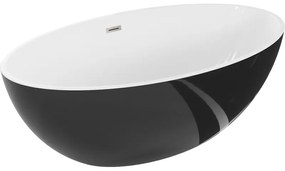 Mexen Nike, voľne stojaca vaňa 175 x 100 cm, biela-čierna, oceľový prepad, 54071751075-97