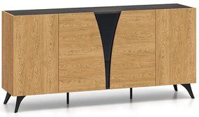 Skrinka Toscania dub Dune/jaseň čierny/sklo