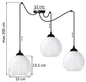 Závesné svietidlo Costa Spider, 3x biele sklenené tienidlo, b