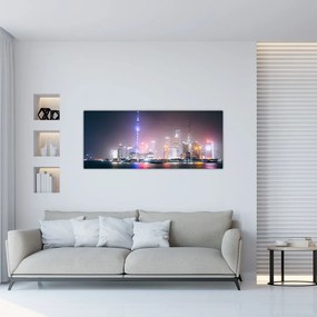 Obraz nočného Šanghaja (120x50 cm)