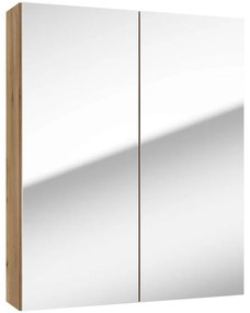 KIELLE Vega závesná zrkadlová skrinka, 2 dvierka, 600 x 154 x 730 mm, zlatý dub, 50118601