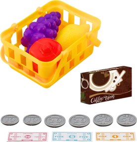 LEAN Toys Detská pokladňa s príslušenstvom, košík s ovocím, svetlá a zvuky, červená