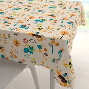 Biante Detský bavlnený štvorcový obrus Sandra SA-008 Tyrkysové a oranžové zvieratká z džungle 100x100 cm