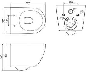 Mexen Lena, závesná WC misa 490x360x340 mm, Rimless Tornádo + toaletné WC sedadlo z duroplastu, biela lesklá, 30220200T