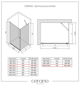 Cerano Antelo, 1-krídlový sprchovací kút 100(dvere) x 50(stena) x 190 cm, 6mm číre sklo, čierny profil, CER-CER-477242