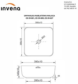 Invena Malaga, keramické umývadlo na dosku 39x39x14 cm, zlatá lesklá-čierna matná, INV-CE-39-027-C