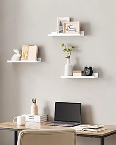 Nástenné police, 3ks, 5x38x10cm, lesklé biele