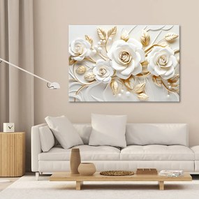 Gario Obraz na plátne Biele ruže so zlatými listami Rozmery: 60 x 40 cm