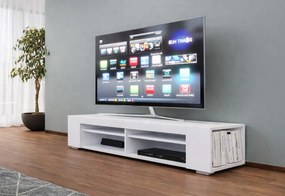 TV stolík/skrinka Newy (biela + biely lesk). Akcia -8%. Vlastná spoľahlivá doprava až k Vám domov. 1121683