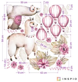 Nálepky na stenu - Alpaky v ružovom