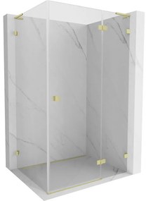 Mexen Lunar, L pravý výklopný sprchový kút 95 x 70 cm, 8mm číre sklo, zlatý kartáčovaný - 834L-095-070-55-00-P