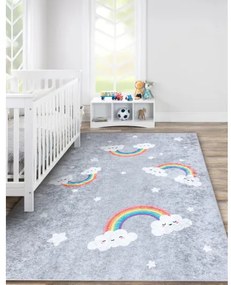JUNIOR 52063.801umývací koberec Dúha, mraky pre deti protišmykový - sivá Veľkosť: 160x220 cm