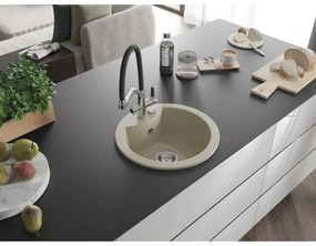 Mexen Diego, 1-komorový granitový drez 488x488x167 mm a drezová batéria Duo, béžová, 6512-69-671701-07