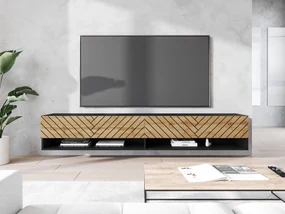 TV stolík/skrinka Adenik 180 MDF, Farby: čierny grafit / čierna fala, Osvetlenie: osvetlenie LED RGB - farebné
