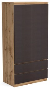 Šatní skriňa 90cm so 2 zásuvkami a vešiakom LUNE Dub Wotan/Wenge
