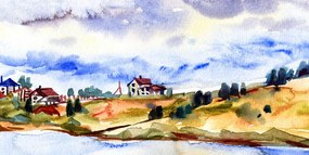 Obraz akvarelová dedinka Varianta: 100x50