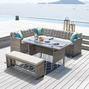 Rohová ratanová sedacia súprava Avenberg MARTINIK/PACIFIK -Svetlo sivá