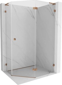 Mexen Lunar, L päťuholníkový sprchový kút s pravým sklonom 90 x 80 cm, 8mm číre sklo, profil ružové zlato, 831L-090P-080L-60-00-P