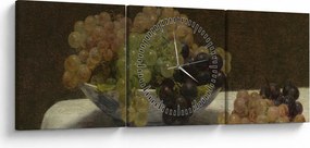 Obraz - Henri Fantin-Latour, Still Life with Grapes and a Carnation, reprodukcia (s hodinami) (90x30 cm)