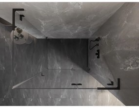 Mexen Lunar, L pravý výklopný sprchový kút 75 x 70 cm, 8mm číre sklo, čierny profil, 834L-075-070-70-00-P