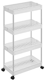 Servírovací vozík, 4 police, biela farba, 86x40x22cm