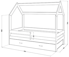 Detská posteľ DOMČEK D3 borovica 80 x 160 cm Rošt: S lamelovým roštom, Matrac: Matrac EASYSOFT 8 cm, Úložný box: S úložným boxom borovica