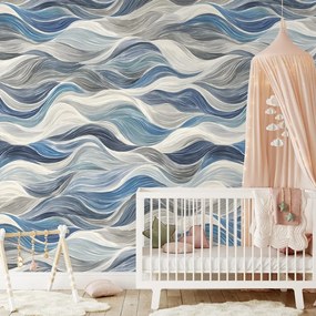 Samolepiaca tapeta modré vlny na sivom pozadí