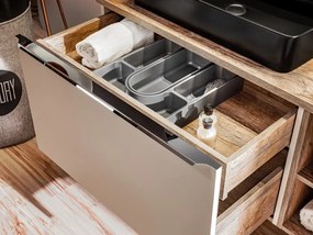 Závesná skrinka SantaFe Smile s doskou a umývadlami 120 cm sivo-hnedá/dub santa fe v retro štýle