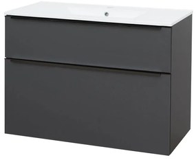 Mereo, Mereo Mailo, kúpeľňová skrinka s keramickým umývadlom 101 cm, antracit, čierne madlo, MER-CN532B