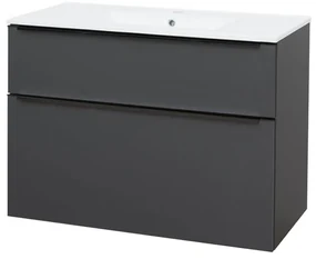 Mereo, Mereo Mailo, kúpeľňová skrinka s keramickým umývadlom 101 cm, antracit, čierne madlo, MER-CN532B