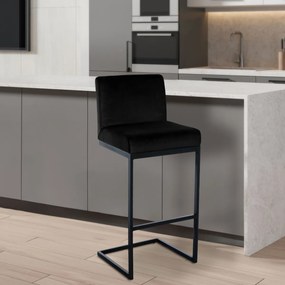 Barová stolička Hopewell B - zamat, čierny rám - čierna