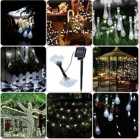 Bezdoteku LEDSolar 20 vianočné solárne reťaz kvapky studená biela, IPRO, 2W, studená biela