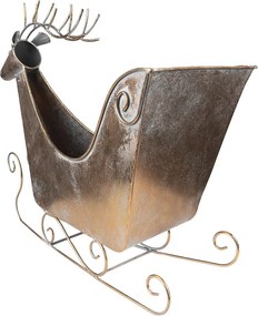 Medená antik kovová dekorácia sane s jeleňom - 54*26*49 cm