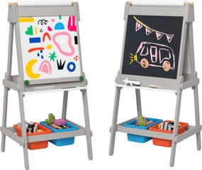 AIYAPLAY 3-v-1 detská tabuľa, obojstranný detský maliarsky stojan s tabuľou, bielou tabuľou, stojanom s gumou, kresliacim papierom, úložnými krabicami