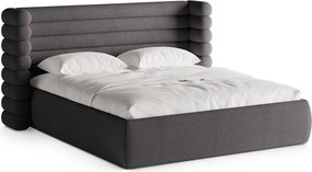 Tmavosivá čalúnená dvojlôžková posteľ s úložným priestorom s roštom 160x200 cm Mount – Micadoni