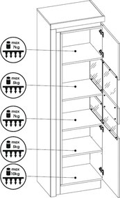 Vysoká vitrína Lyon, biela lesk, s osvetlením, pravá